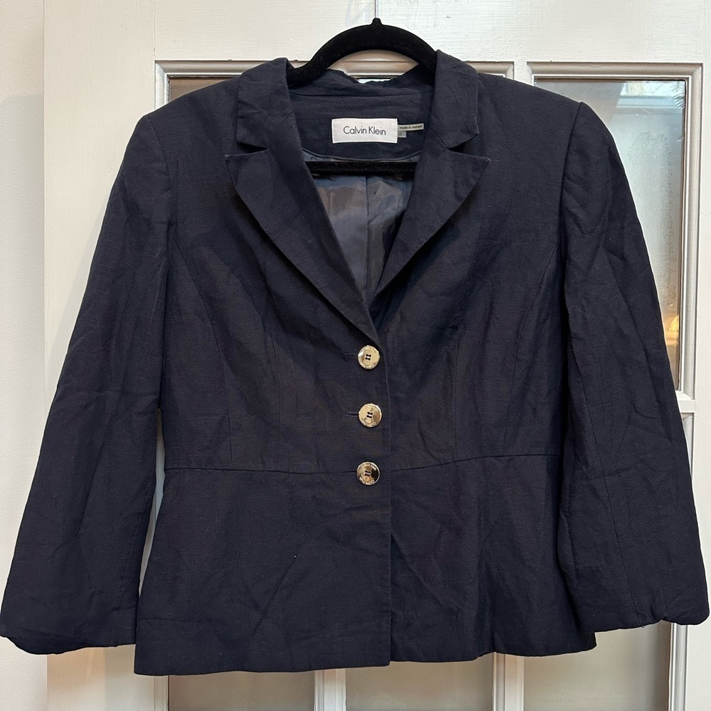 Calvin Klein Navy Linen Blend Classic Suit Blazer Jacket Women’s Size 8 Medium - Picture 7 of 7